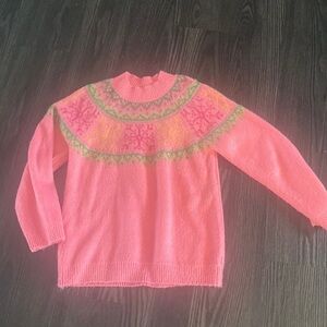 🍍pink, green and yellow half turtle neck sweater 🍍size medium 🍍B-2